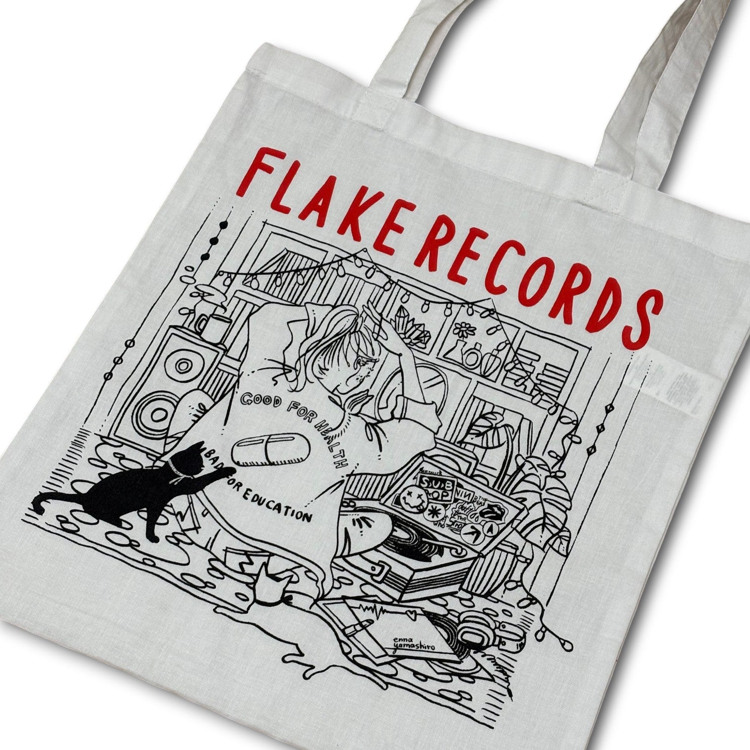 FLAKE RECORDS / LIVING WITH MUSIC TOTE BAG  DESIGNED BY ENNA YAMASHIRO